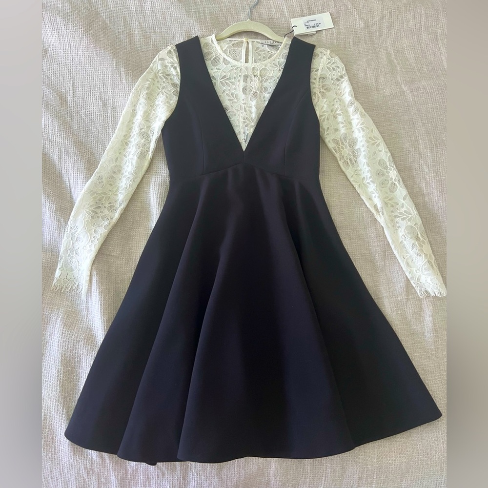 NWT sandro Nita dress white lace and black size 1 / small